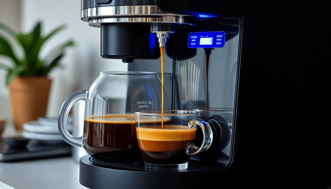 An automatic instant coffee machine brewing fresh coffee