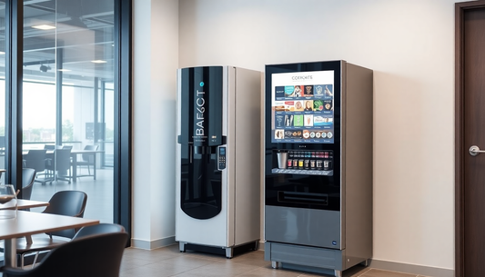 A sleek 3-in-1 coffee vending machine in an office