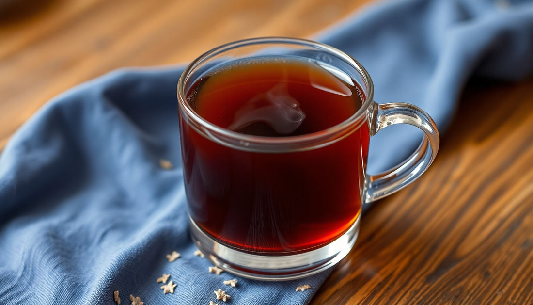 A cup of steaming instant tea with Burke Kadak tea powder