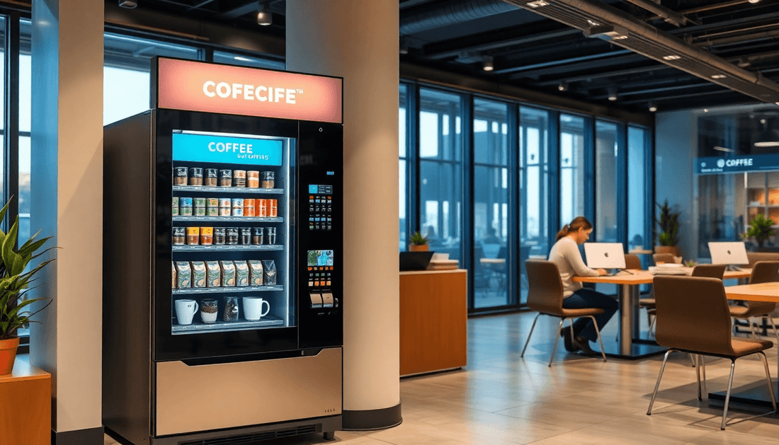 Modern coffee vending machine in a busy office