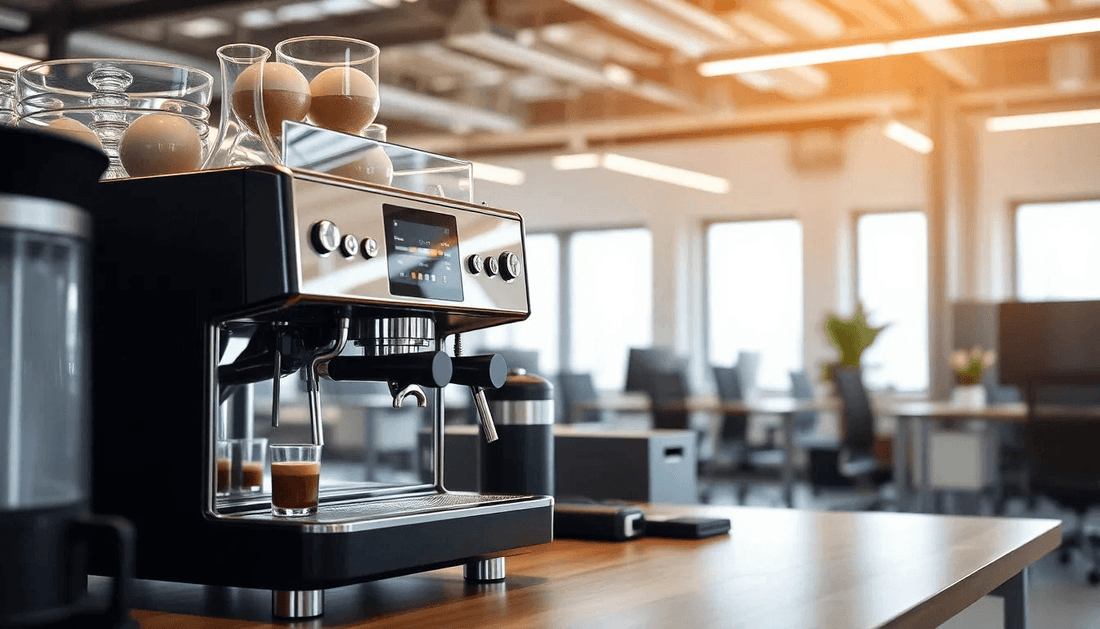 Modern coffee machine in an industrial office setting