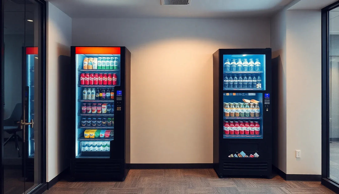Atlantis vending machine for school Mizoram stocked with drinks and snacks in a modern indoor setting