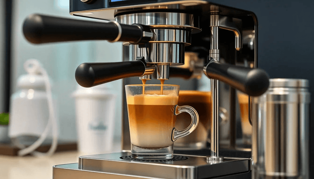 A modern coffee machine brewing fresh coffee in Odisha office