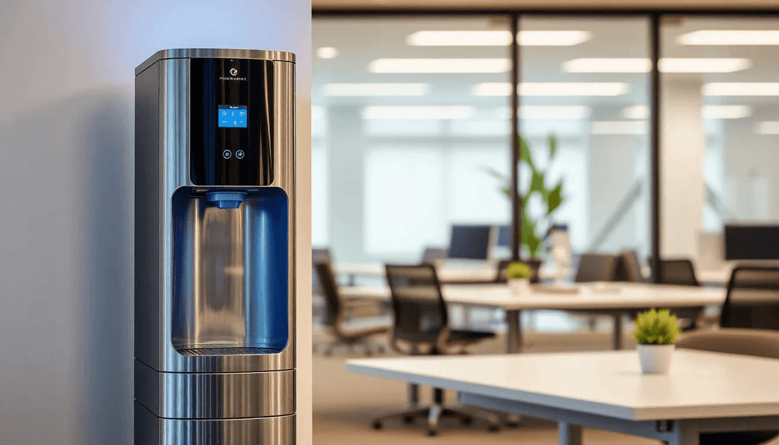 A modern water dispenser in an office setting