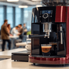 Atlantis coffee machine brewing espresso in modern kitchen setting
