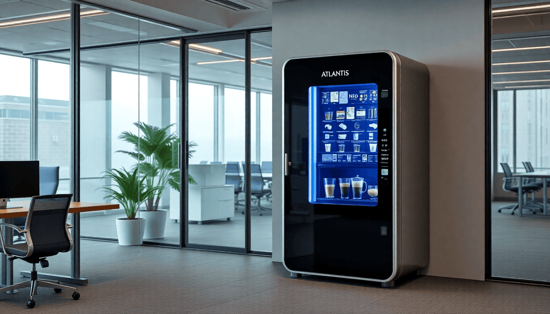 A sleek ATLANTIS Neo coffee vending machine in office