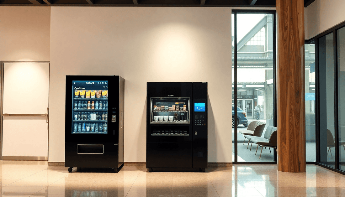 A modern coffee vending machine in office lobby