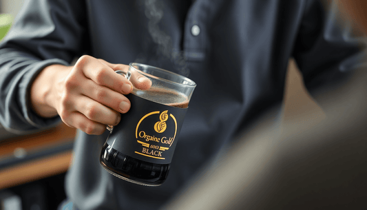 A person brewing Organo Gold black coffee during live stream