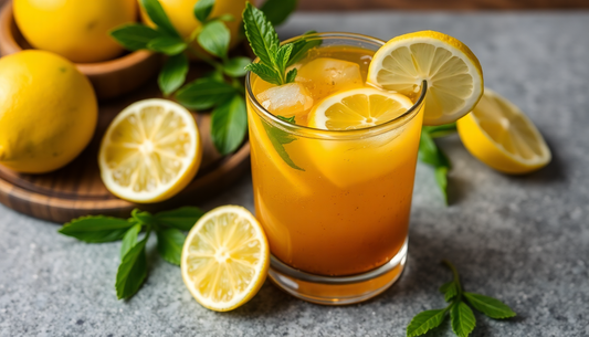 A refreshing glass of masala nimbu pani with lemon slices