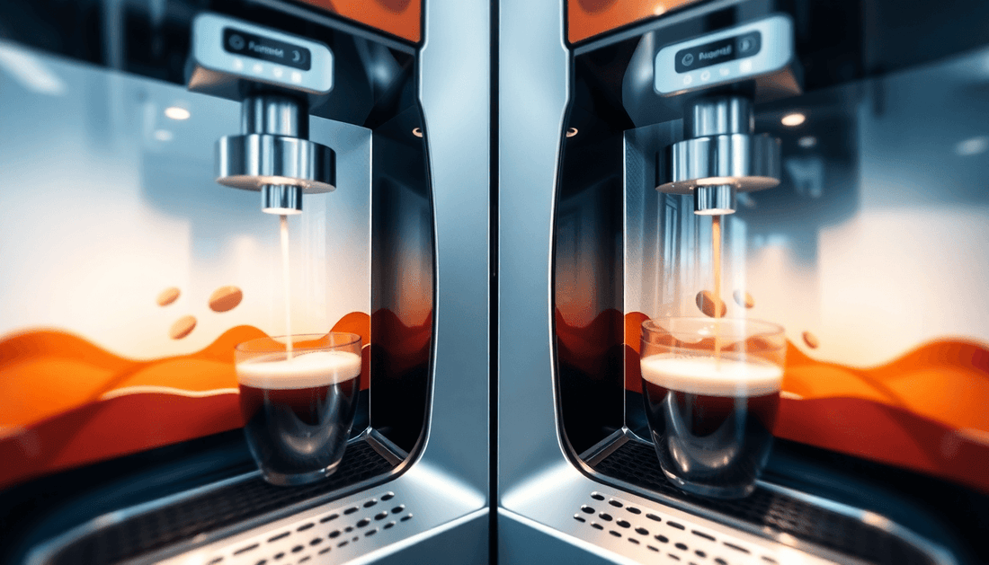 A dual lane coffee vending machine dispensing coffee