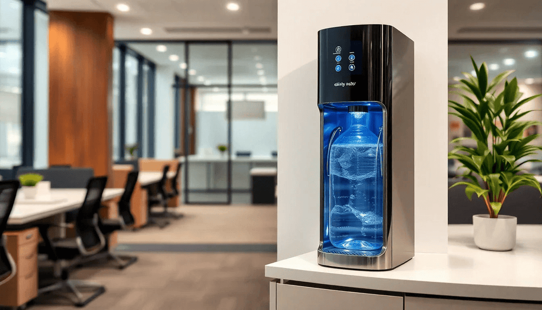 A sleek drinking water dispenser in an office setting