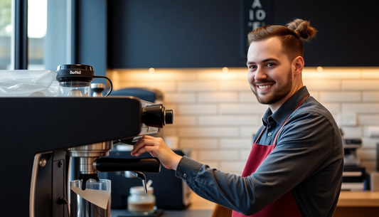 Customer service representative assisting with coffee machine