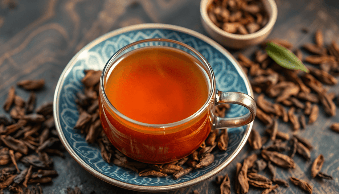 A steaming cup of kadak chai with tea leaves