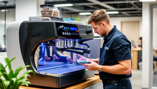 Technician servicing Atlantis coffee machine in office