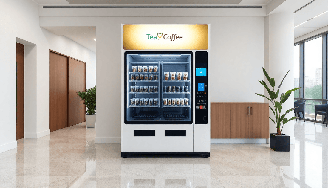 A sleek 2 lane tea-coffee vending machine in office
