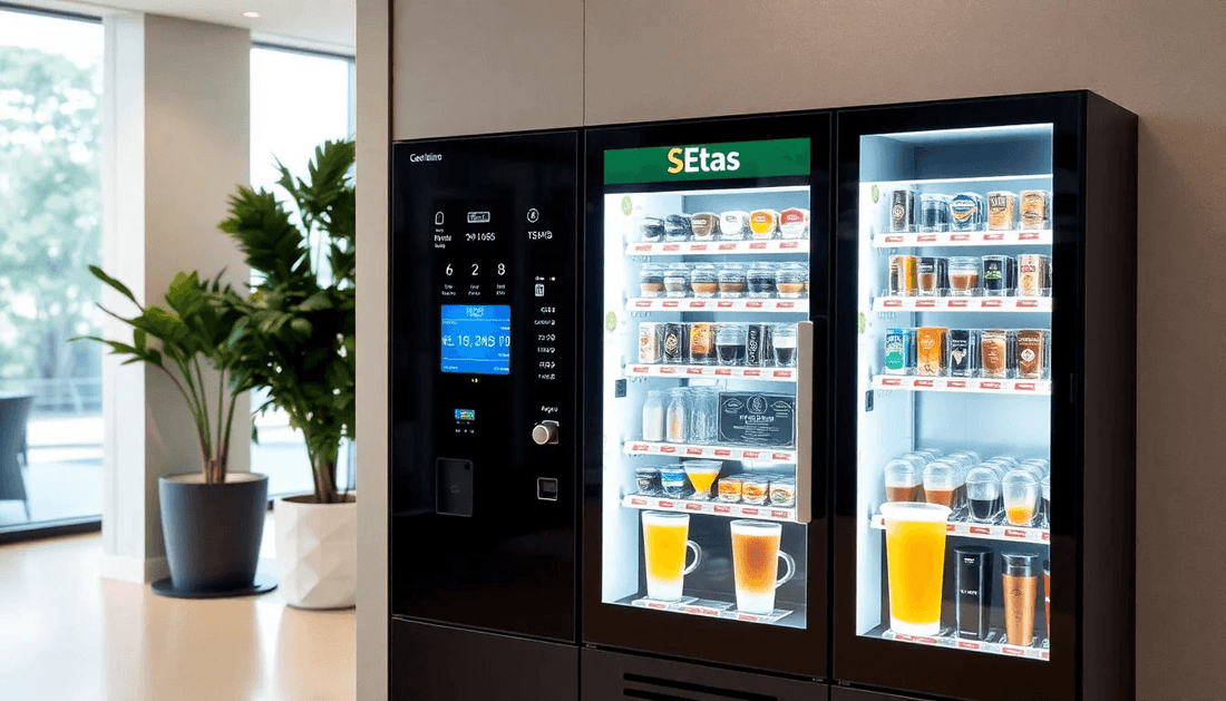 Modern tea and coffee vending machine in an office