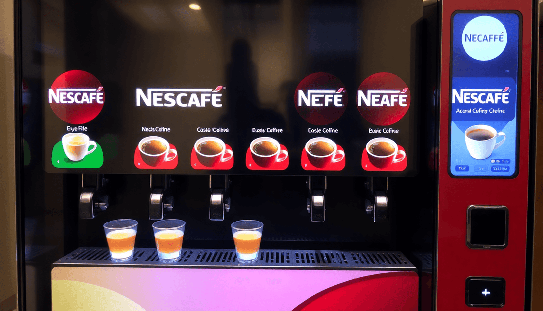 A Nescafe 4 lane coffee vending machine dispensing coffee