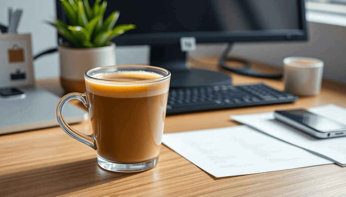 A cup of low-sugar coffee on an office desk