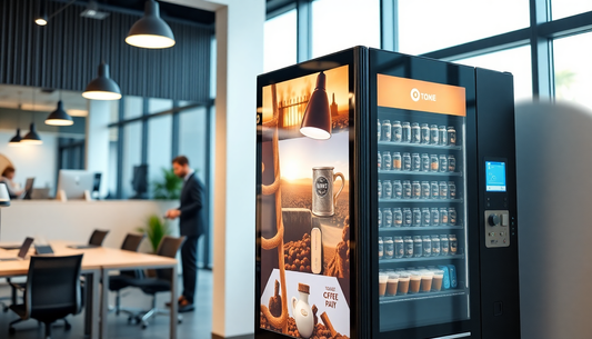 Modern coffee vending machine in a busy office