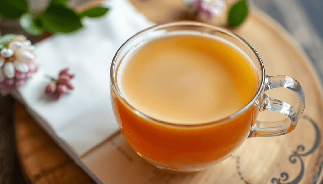 A cup of creamy instant tea with milk and sugar