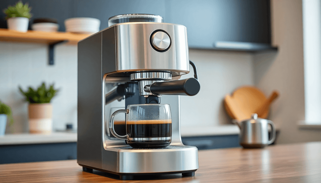 A sleek coffee machine brewing fresh coffee in kitchen