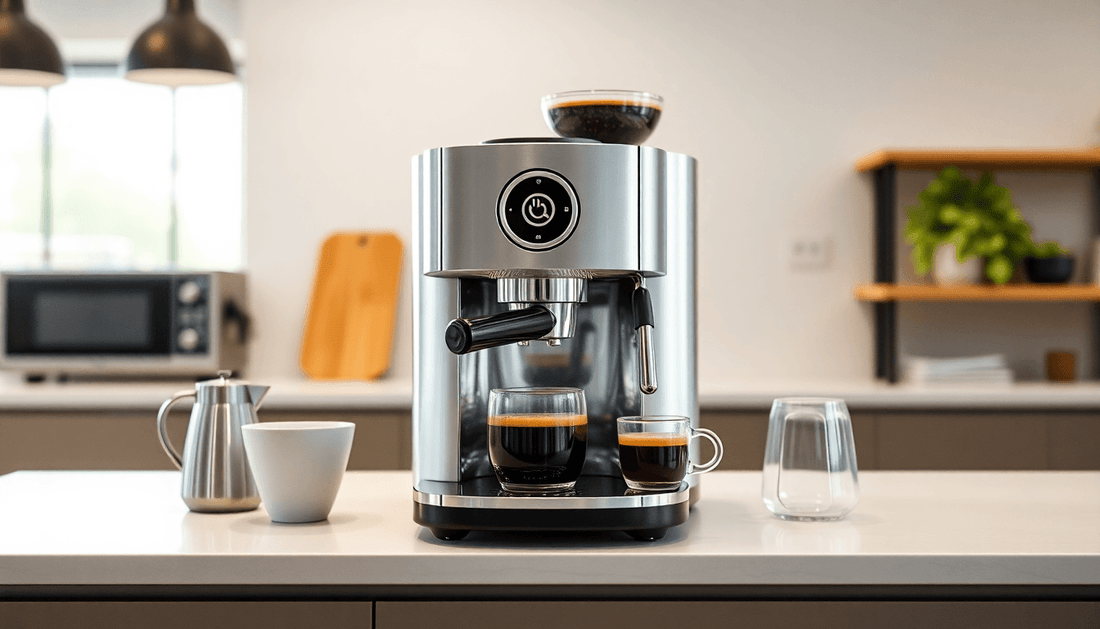 Modern coffee machine brewing coffee in office kitchen