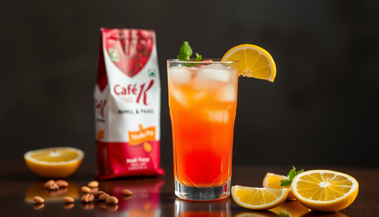 A glass of refreshing nimbu paani with Cafe K packaging