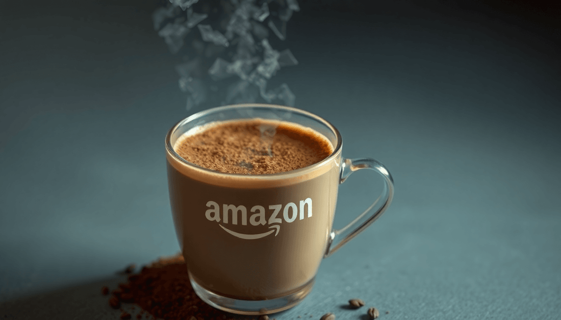 A cup of steaming coffee with Amazon coffee powder