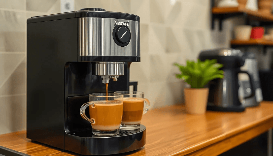 Nescafe coffee machine brewing fresh coffee in Rajasthan cafe