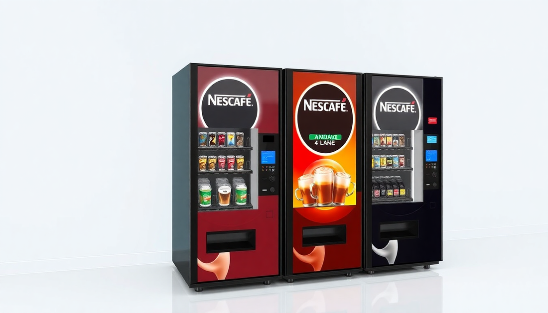 A sleek NESCAFÉ 4 lane coffee vending machine