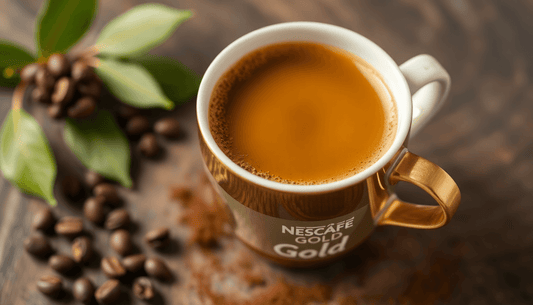 A cup of NESCAFE Gold coffee with coffee powder