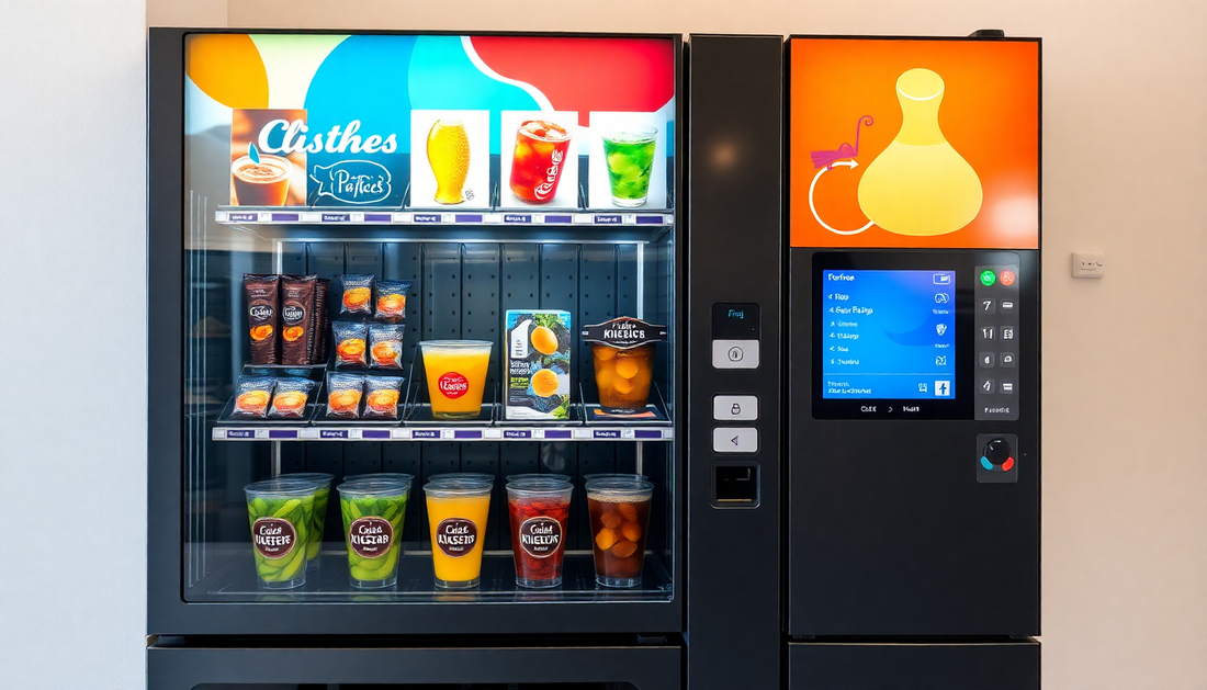 A coffee vending machine with beverages display