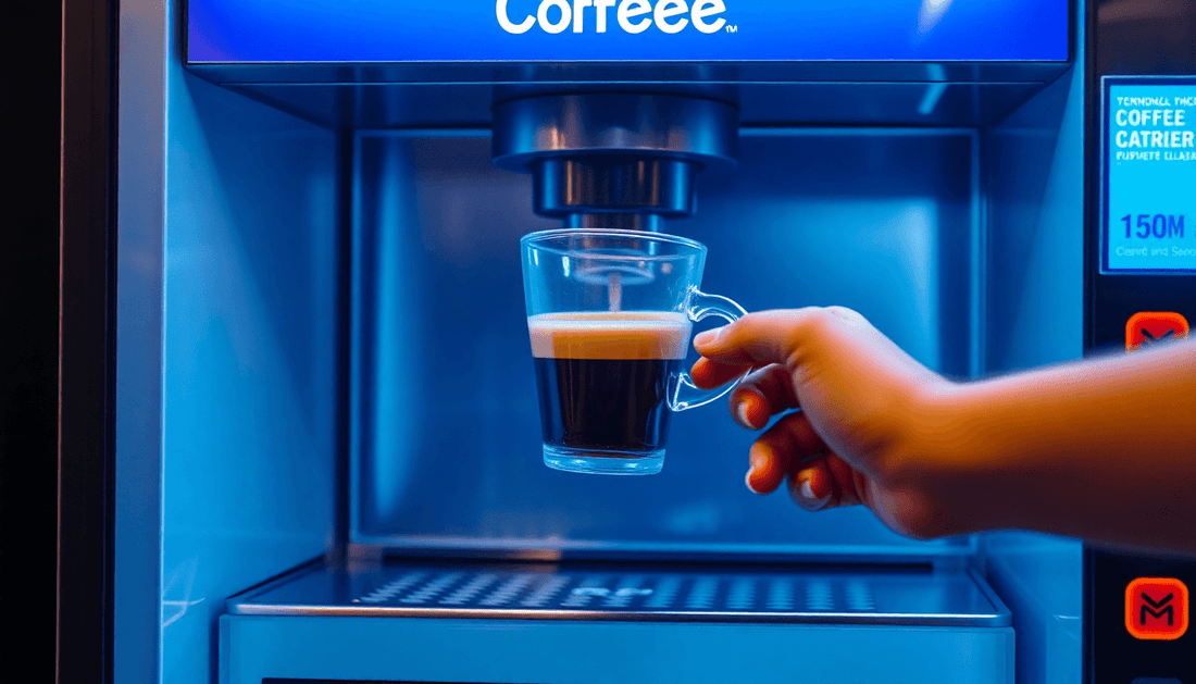 A coffee vending machine dispensing strong coffee