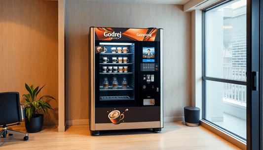 A modern Godrej coffee vending machine in office
