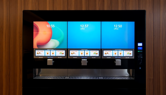 A sleek Atlantis Classic coffee vending machine with multiple lanes