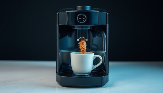 Modern black coffee machine brewing fresh coffee into white cup for Coffee MACHINE RENTAL GRETER NOIDA