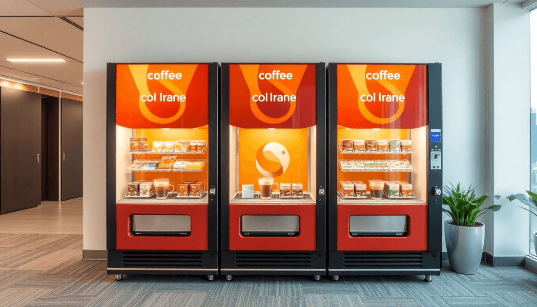 Modern 3 lane coffee vending machine in office setting