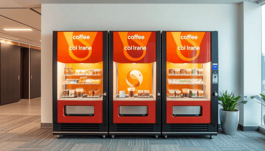 Modern 3 lane coffee vending machine in office setting