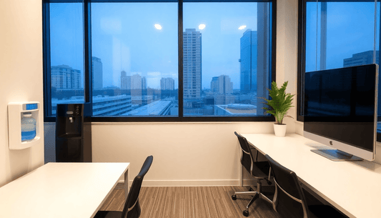 Modern office with water dispenser and rented furniture