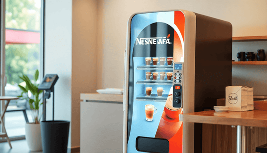 A sleek Nescafe tea coffee vending machine in a cafe