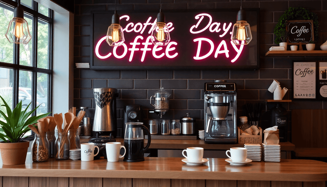 A cozy Cafe Coffee Day with coffee walla serving coffee