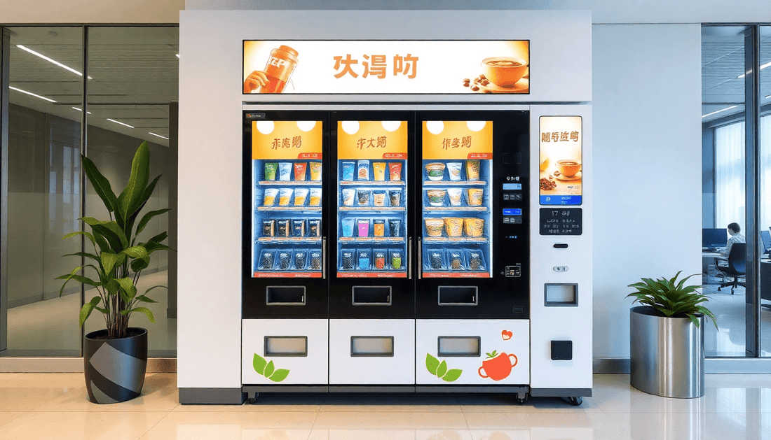 Automatic 3-lane tea and coffee vending machine in office