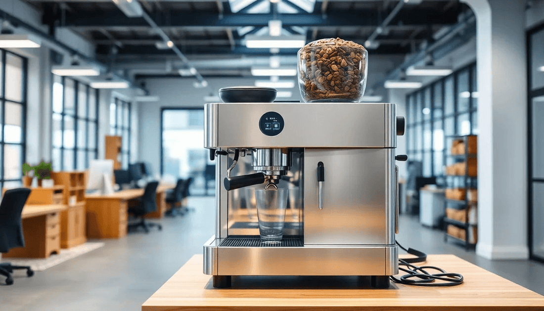 Modern coffee machine in an industrial office setting