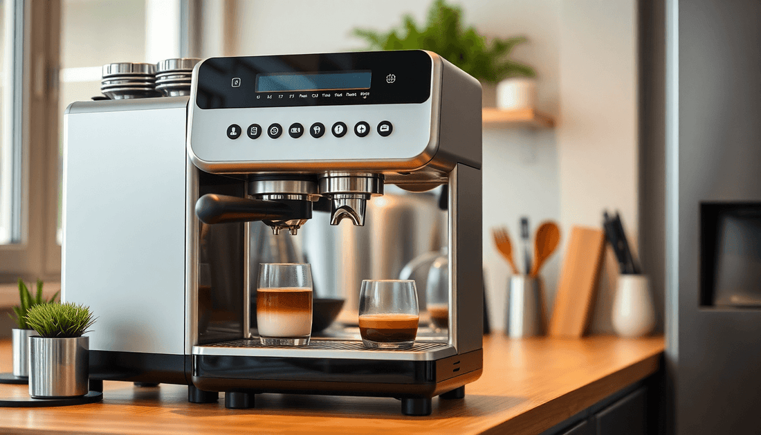 Modern coffee machine brewing coffee in an office kitchen
