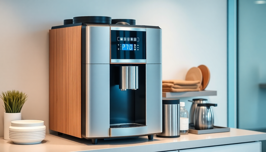 Atlantis corporate coffee machine Greater Noida with stainless steel finish placed on modern office counter