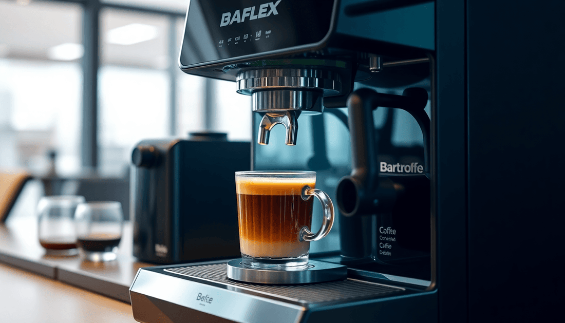 Modern coffee machine brewing fresh coffee in office