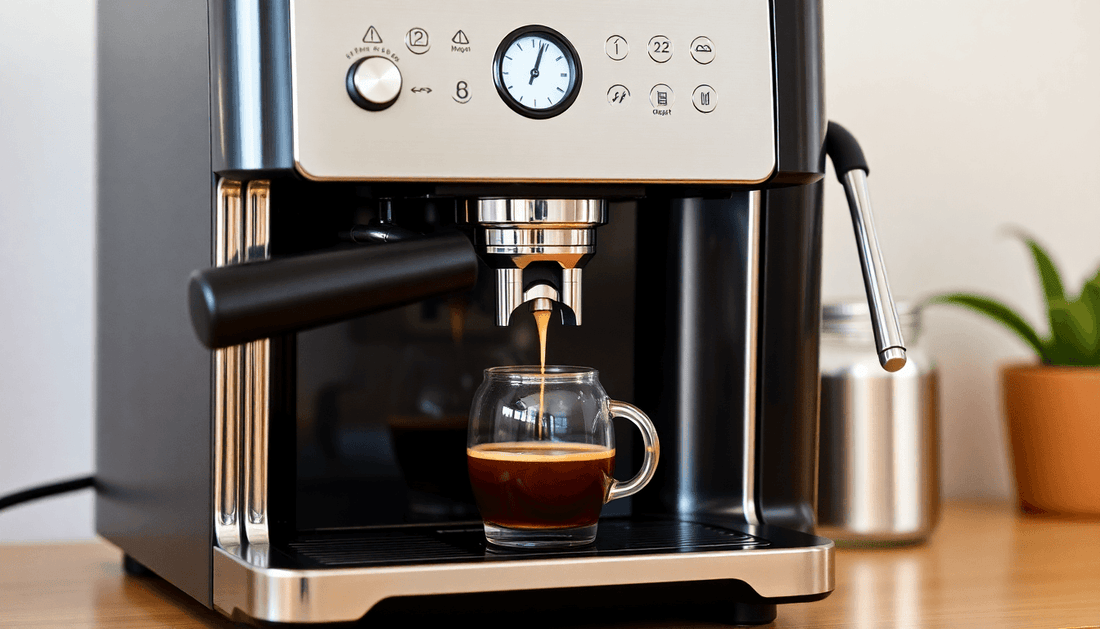 A sleek coffee machine brewing fresh coffee