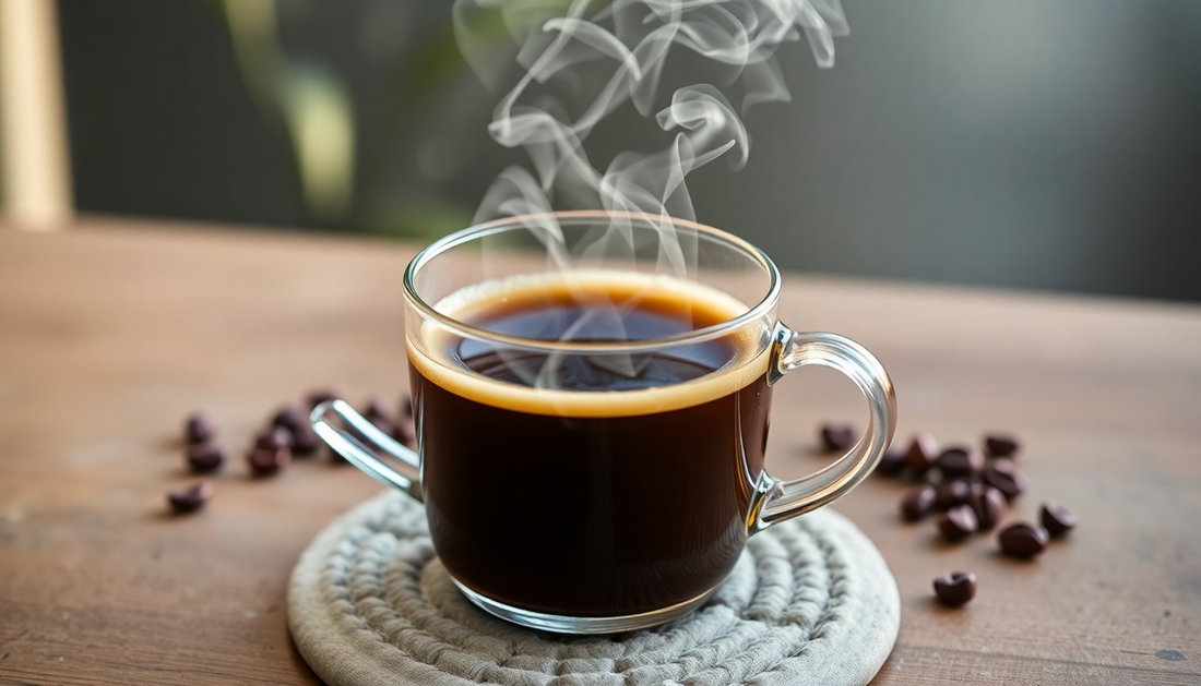 A steaming cup of ATLANTIS 3 in 1 coffee mix