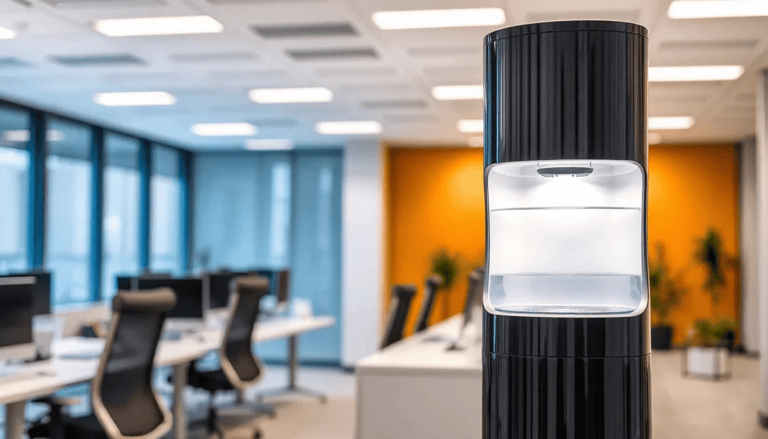 A modern water dispenser in an office setting