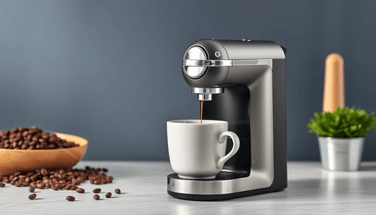 A sleek Godrej bean to cup coffee machine brewing fresh coffee